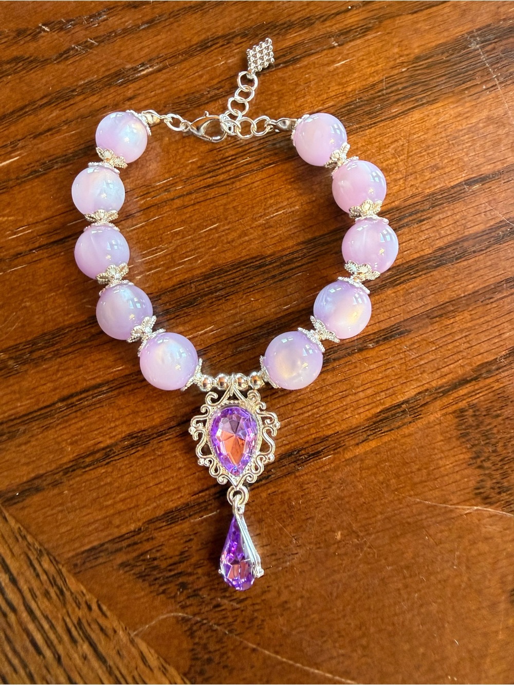 Purple Beaded Pendant Bracelet